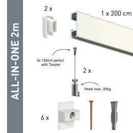 Artiteq Click Rail Set en blanco 200cm - 20kg