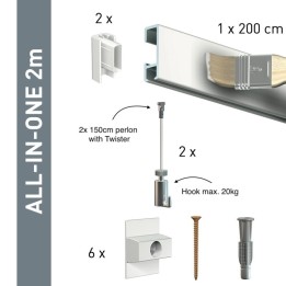 Artiteq Click Rail Set w kolorze białym do malowania 200cm - 20kg