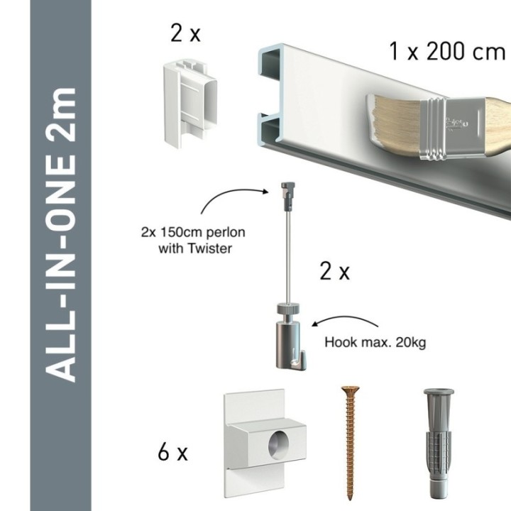 Set di guide a scatto Artiteq in bianco verniciabile 200 cm - 20 kg