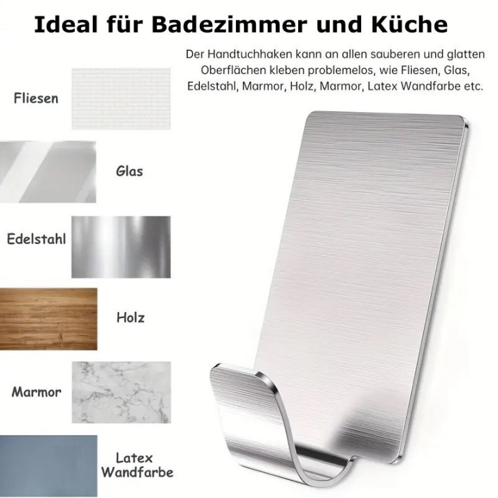 Self-adhesive stainless steel wall hook – strong adhesive hook without drilling (3x)