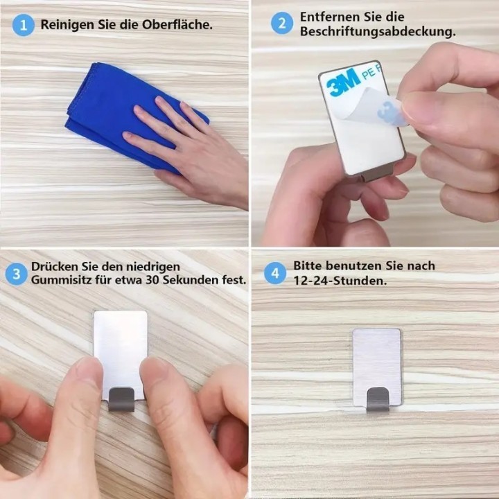 Selbstklebender Edelstahl-Wandhaken – starker Klebehaken ohne Bohren (3x)