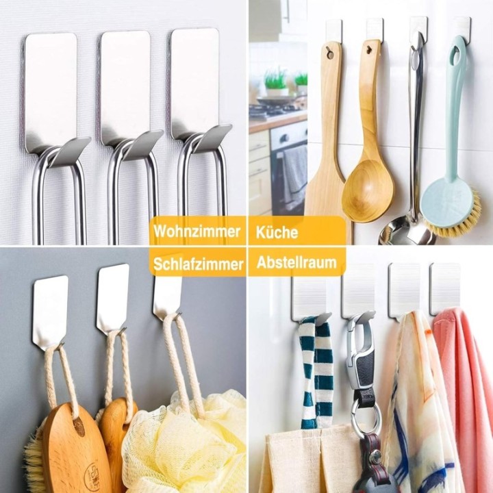 Selbstklebender Edelstahl-Wandhaken – starker Klebehaken ohne Bohren (3x)