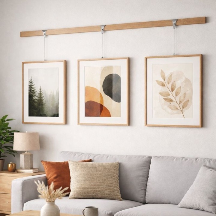 Rail de galerie en bois pour tableaux - 20 kg par mois