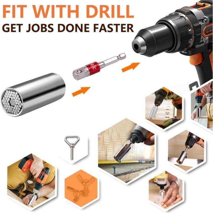 Gator Grip „Magic Socket“ oder universeller selbstjustierender Steckschlüssel.